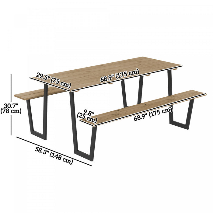 Outsunny 5.7 Ft Outdoor Picnic Table Bench Set With 2\" Umbrella Hole, Brown