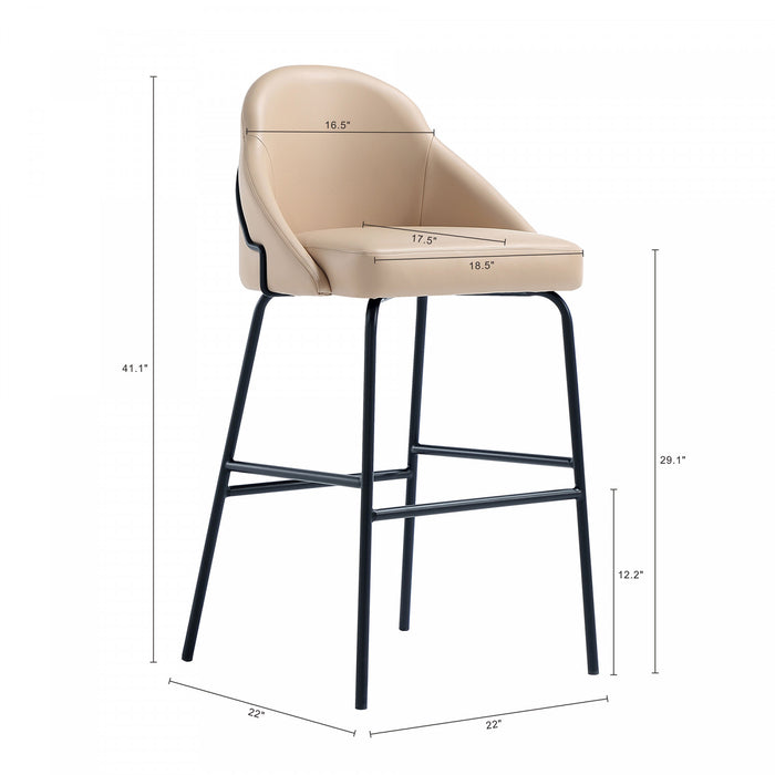 Gracie Modern Metal Upholstered Barstool in Tan and Black - Set of 2