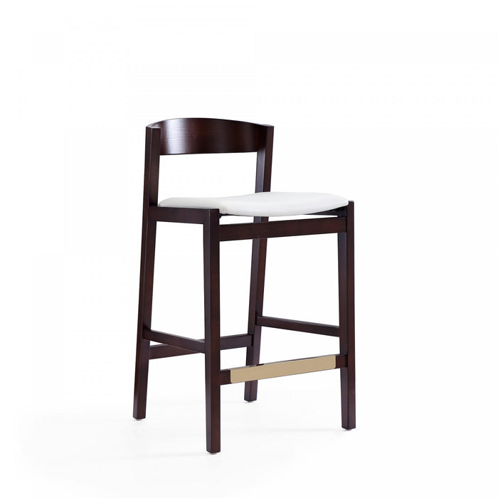 Klismos Mid-Century Modern Wood Upholstered Counter Stool in Ivory - Set of 3
