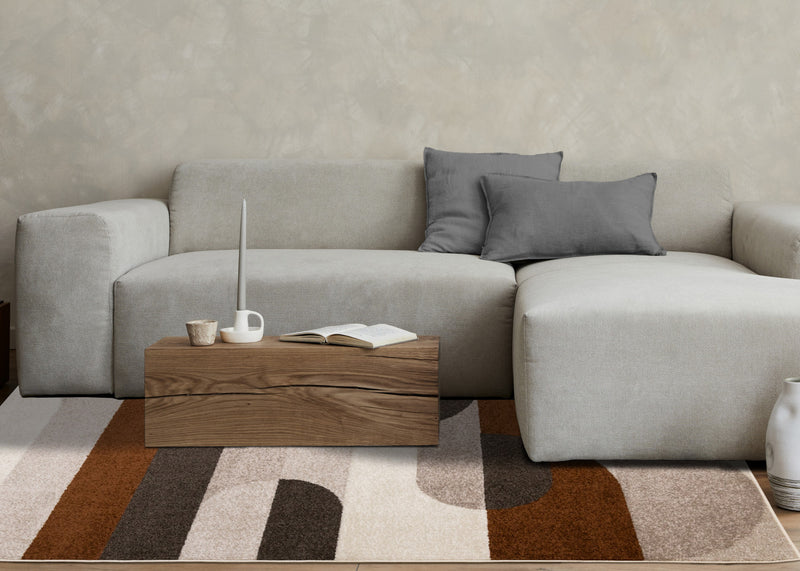 Marley Geometric Curves Taupe Oxblood Area Rug - 5'3\" x 7'7\"