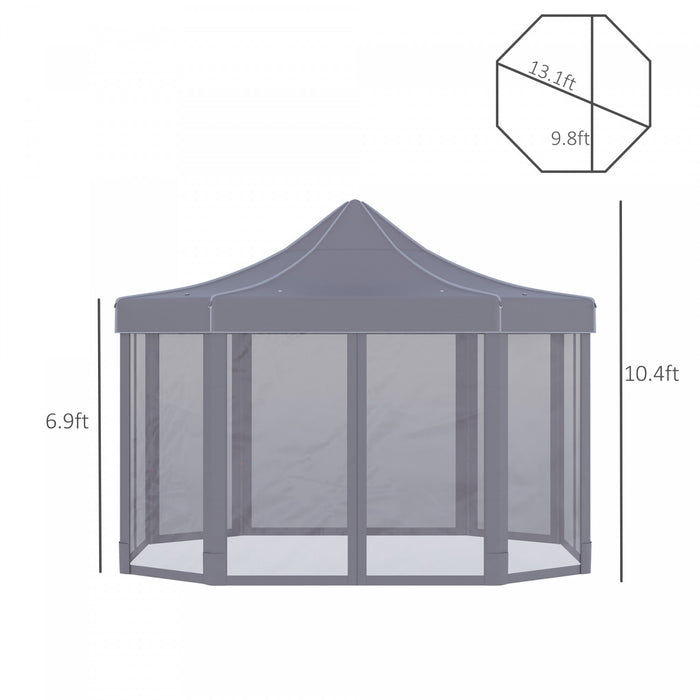 Outsunny 13' X 10' Pop Up Gazebo, Octagon Canopy Tent With Zippered Mesh Sidewalls, Weight Bags, Height Adjustable And Carrying Bag, Event Tent For Patio Garden Backyard, Grey