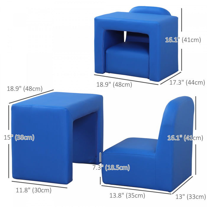 Qaba 2 In 1 Kids Sofa Set, Toddler Sofa With Table And Chair, Baby Sofa Chair Armchair For 3-9 Years Old, Blue