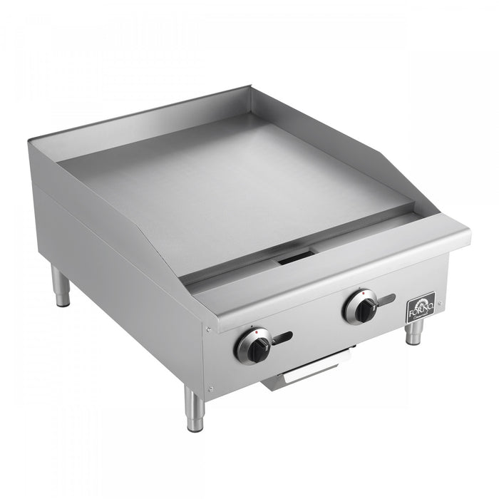 FORNO Commerciale 24 Inch Gas Griddle, 2 Burners, 60,000 BTUs, Stainless Steel - FCMGG0055-24