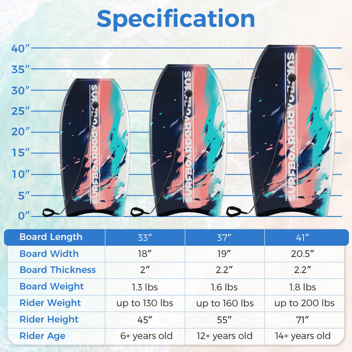 Costway 41\" Lightweight Body Board With Eps Core Xpe Deck Hdpe Bottom Crescent Tail Multi-color