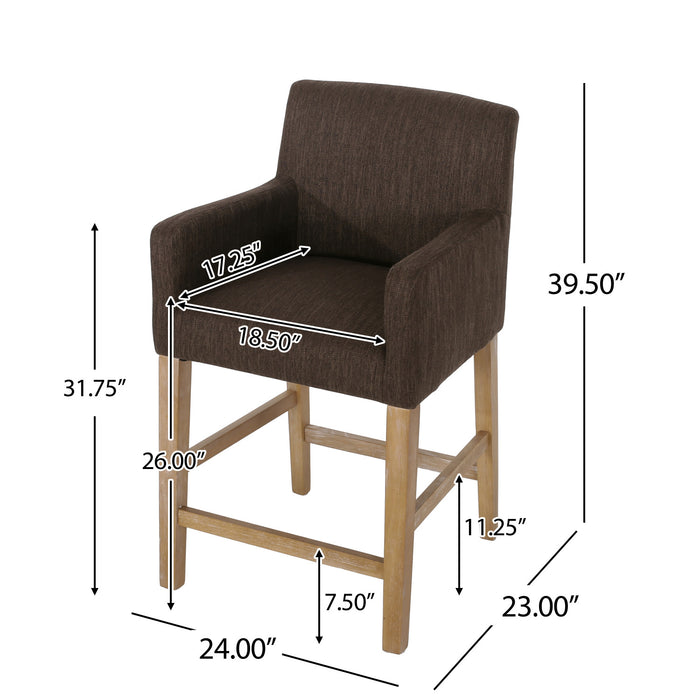 Gabrielle 26\" Seat Height Counter Stools Set Of 2 With Upholstered Fabric And Solid Wood Legs, Brown