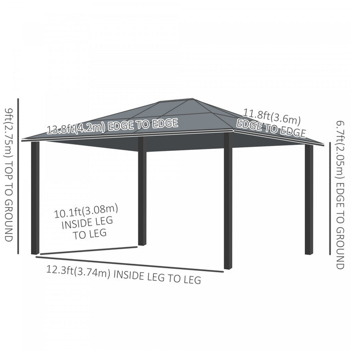Outsunny 12' X 14' Hardtop Gazebo, Outdoor Gazebo Canopy Sun Shelter Waterproof With Aluminum Frame, Polycarbonate Panels Rooftop, Sidewalls, And Mosquito Netting