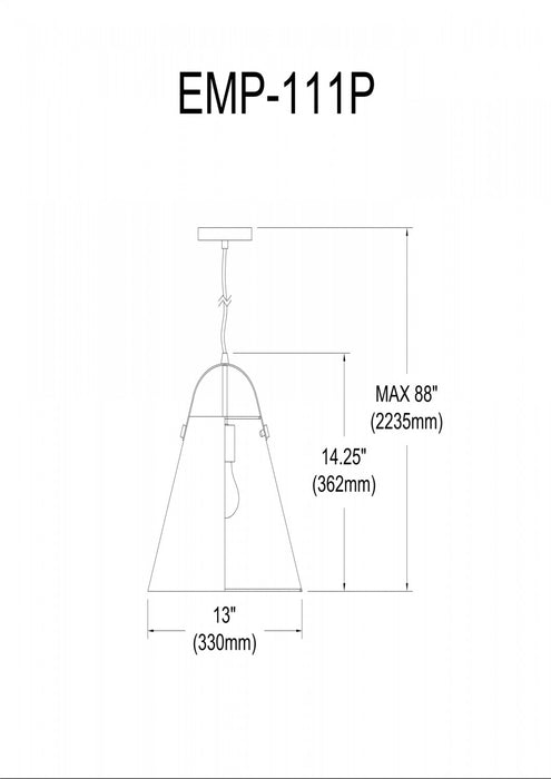 Dainolite Emperor 1 Light Pendant Matte Black Finish Black Shade Lamp