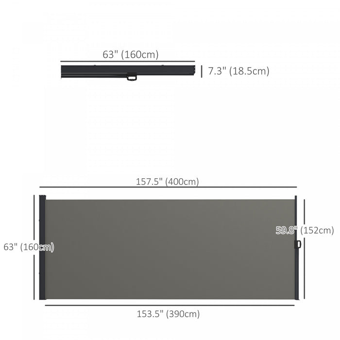 Outsunny 13' X 5' Retractable Side Awning, Garden Privacy Screen Divider, Full Cassette Windbreaker For Hot Tub, Balcony, Terrace, Pool, Dark Grey