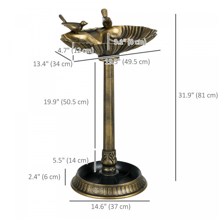 Outsunny Bird Bath With Pedestal, Birdbath Bowl For Garden, Bronze