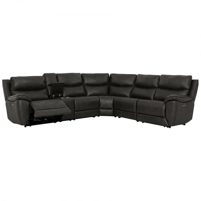 Rocco 6-Piece Leather Match Power Reclining Sectional with Adjustable Headrests and Storage Console - Espresso