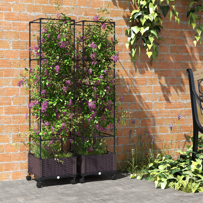 Costway 1 Pcs 67\" Planter Raised Garden Bed With Planter Box &trellis Adjustable Height