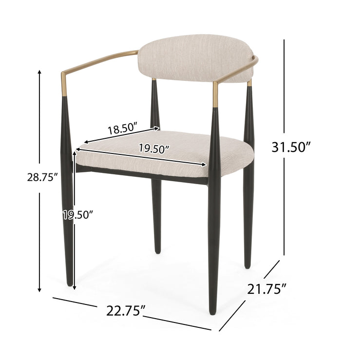 Mila Dining Chair Set Of 2 With Upholstered Fabric And Metal Frame - Beige and Black