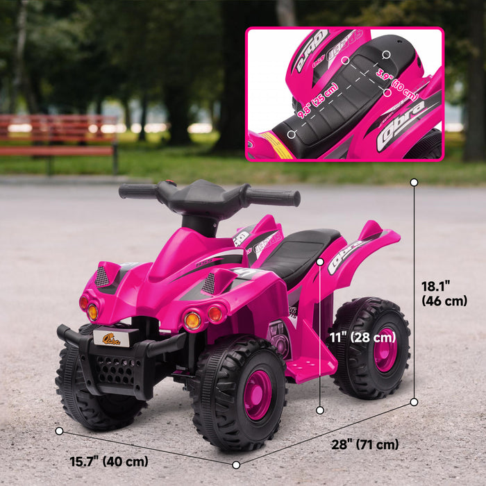 Qaba 6v Kids Atv Quad, 4 Wheeler Battery Powered Ride-On Electric Vehicle For Kids With Music, Forward, For Boys Girls Toddlers Ages 2-6 Years, Pink