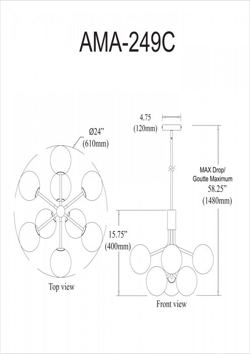 Dainolite Amanda 9 Light Chandelier Aged Brass White Opal Glass Lamp