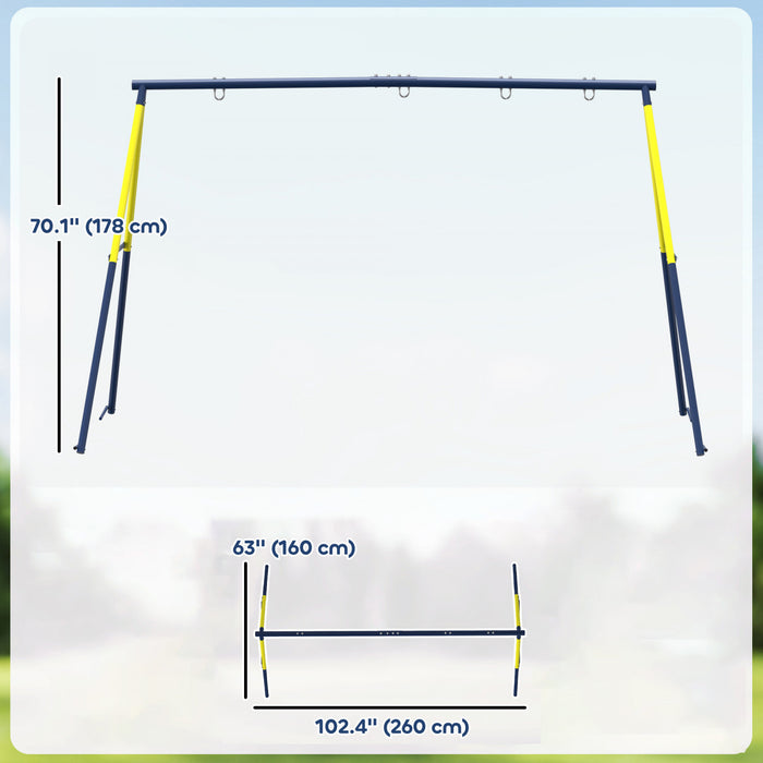 Qaba Kids Swing Set, Heavy Duty Metal 2 Seat Swing Stand Set with Ground Stakes, Supports 150 kg, Indoor Outdoor, Blue
