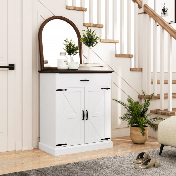 HOMCOM 30\" Farmhouse Sideboard Buffet Cabinet with 2 Barn Doors White