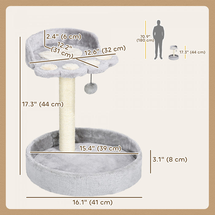 Pawhut 17\" Cat Tree, Small Cat Tower With Sisal Scratching Post, Bed, Dangling Ball, Kitten Activity Centre, Light Grey