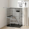PawHut 2-Tier Cat Cage Indoor, Detachable Metal Wire Kennel with 2 Lockable Doors, Hammock, Ladder, Platform, Bottom Tray and Cushion for 1-2 Kittens, Black