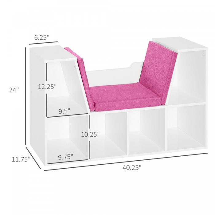 HOMCOM 6-Cubby Bookcase Bookshelf with Cushion Reading Nook, Pink