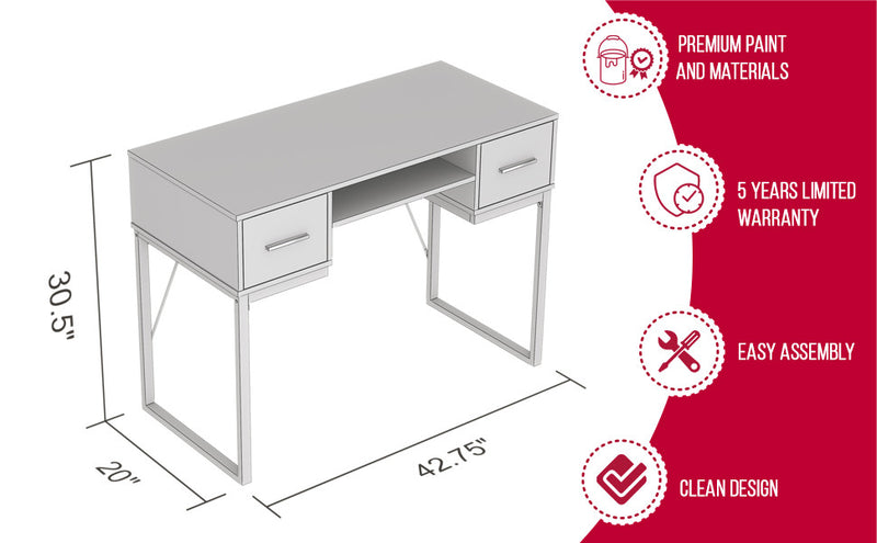 Computer Desk Study Desk For Home Office, Gaming Room 42.5l Dark Taupe 2 Drawers 1 Shelf Black Metal Base