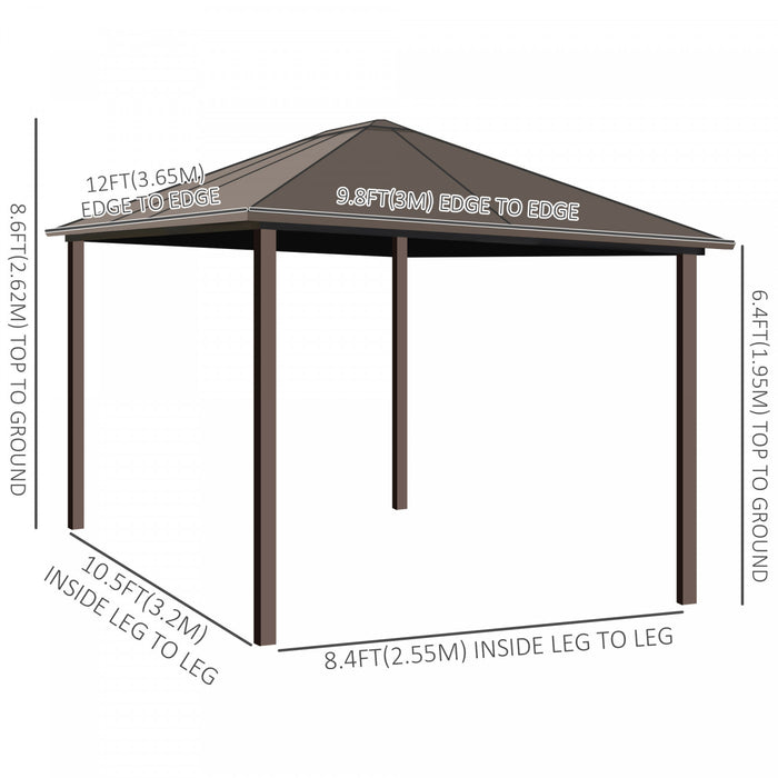 Outsunny 10' X 12' Deluxe Hardtop Gazebo With Metal Roof, Aluminum Frame Patio Gazebo Garden Sun Shelter Outdoor Pavilion With Curtains And Netting, Brown