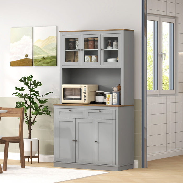 HOMCOM 71\" Pantry Cabinet w/ Microwave Space Buffet w/ Hutch Grey