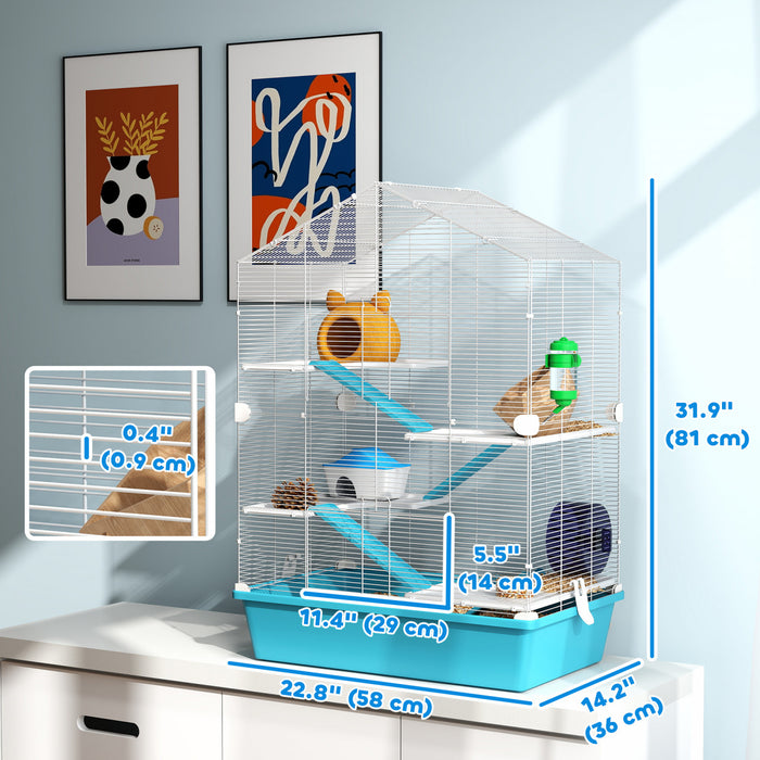 PawHut Large Hamster Cage, 5-Tier Small Animal House and Habitats for Gerbil Mice with Platforms, Food Bowl, Water Bottle, Hideout, Ramps & Exercise Wheel, Light Blue