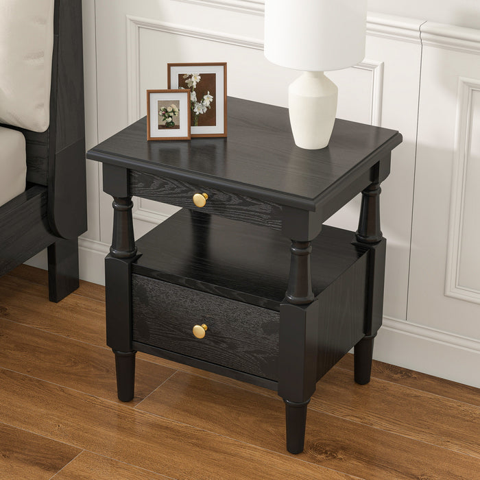 Emma 2-Drawer Wooden Bedroom Nightstand with Non-Slip Feet, Black