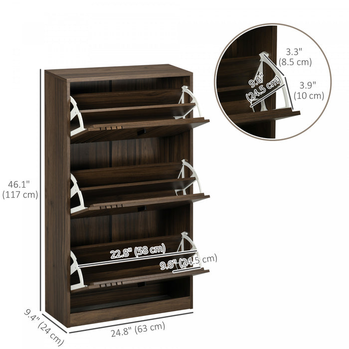 HOMCOM Shoe Storage Cabinet with 3 Flip Drawers for 18 Pairs of Shoes, Walnut