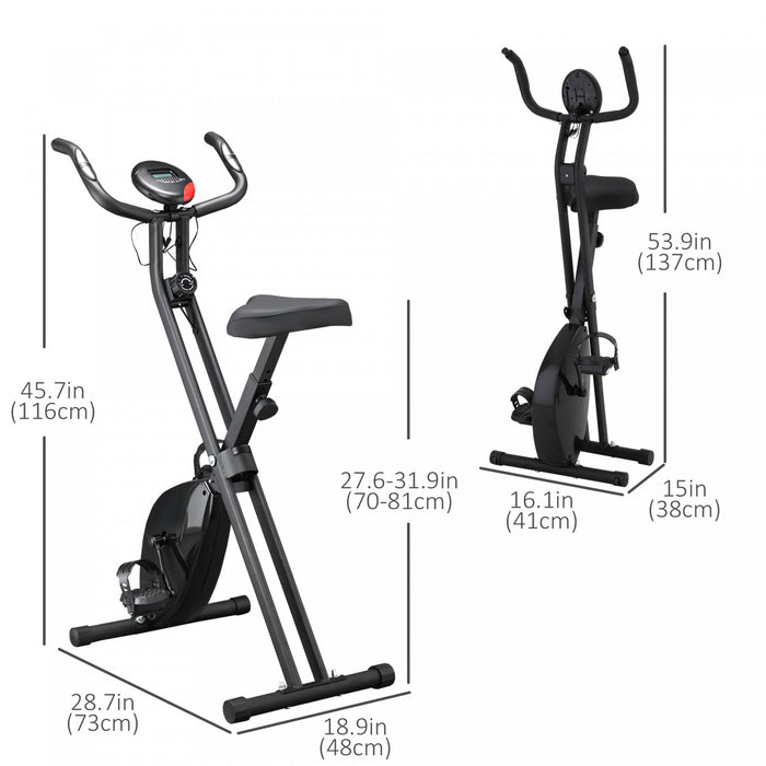 Soozier Folding X Bike Upright Exercise Bike W/ 8-level Resistance Stationary Fitness Bike Cardio Workout Trainer With Lcd And Pulse Monitor, Black