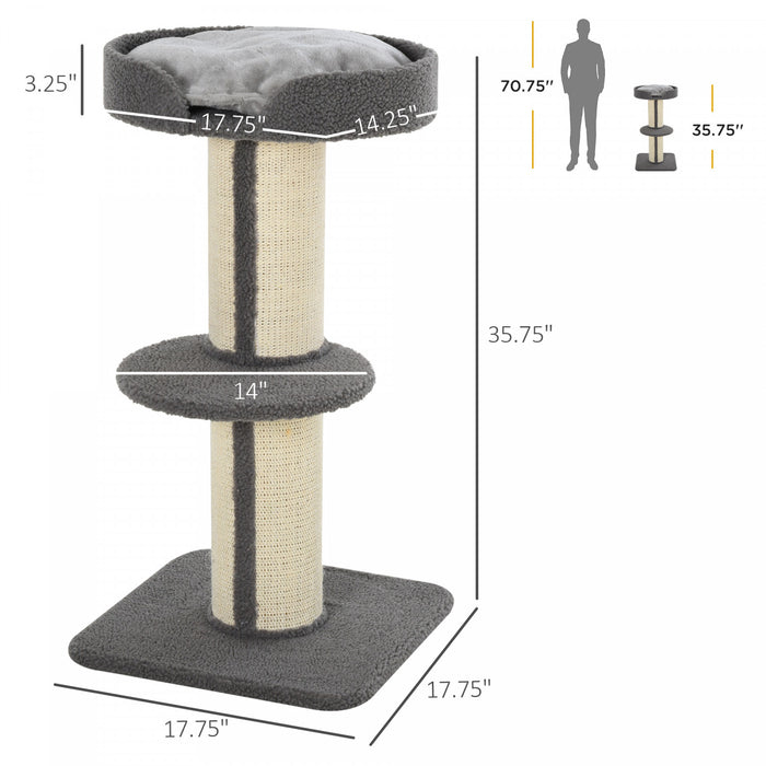 Pawhut 36\"h Large Cat Scratching Post For Indoor Cats, Bold Cat Tree Multi-level Kitty Tower With Sisal Mat Scratch Rope, Cat Bed, Removable Cushion, Perch, Grey