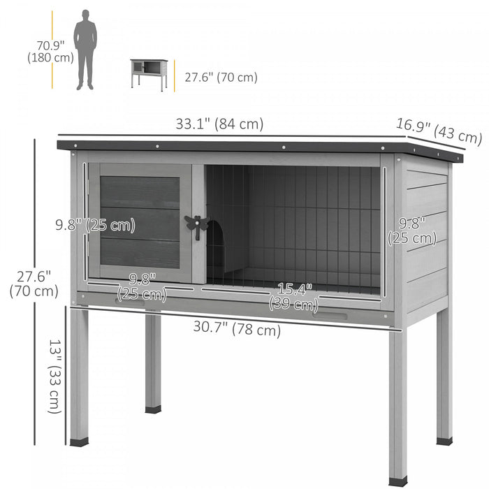 Pawhut Wooden Rabbit Hutch Bunny Small Animal House With Openable Asphalt Roof, Slide-out Tray, Indoor/outdoor, Grey