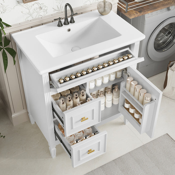Olivia 30\" Bathroom Vanity with Ceramic Sink and Solid Rubberwood, White