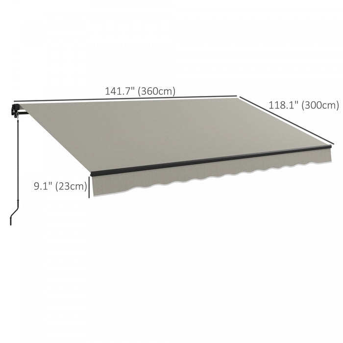 Outsunny 12' X 10' Retractable Awning, Patio Awning Sunshade Shelter With Manual Crank Handle, 280gsm Uv Resistant Fabric And Aluminum Frame, For Deck, Balcony, Yard, Light Grey