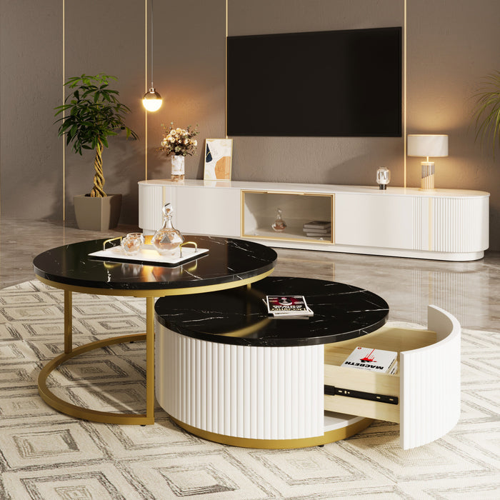 Sophia 27.6\" Modern Nesting Coffee Table With Storage Drawer, Black