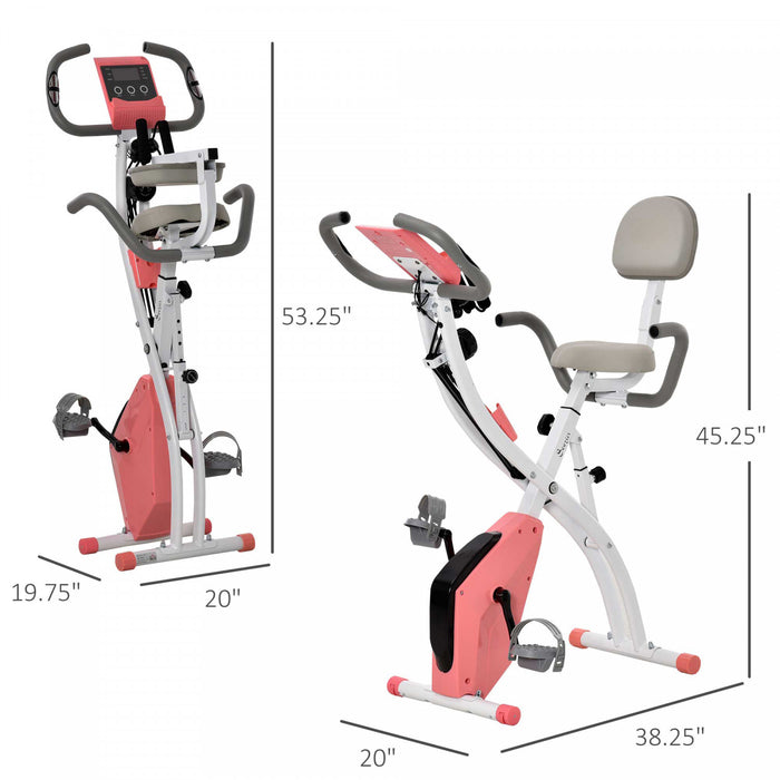 Soozier 2 In 1 Upright Exercise Bike Stationary Foldable Magnetic Recumbent Cycling With Arm Resistance Bands Pink