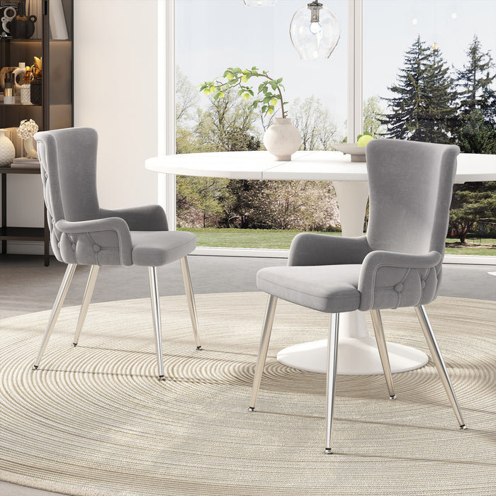 Luna Velvet Dining Chairs with Tufted Upholstered and Gold Metal Legs Set of 4, Grey