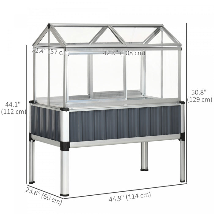 Outsunny Raised Garden Bed W/ Plastic Greenhouse, 45\"x24\"x51\", Dark Grey