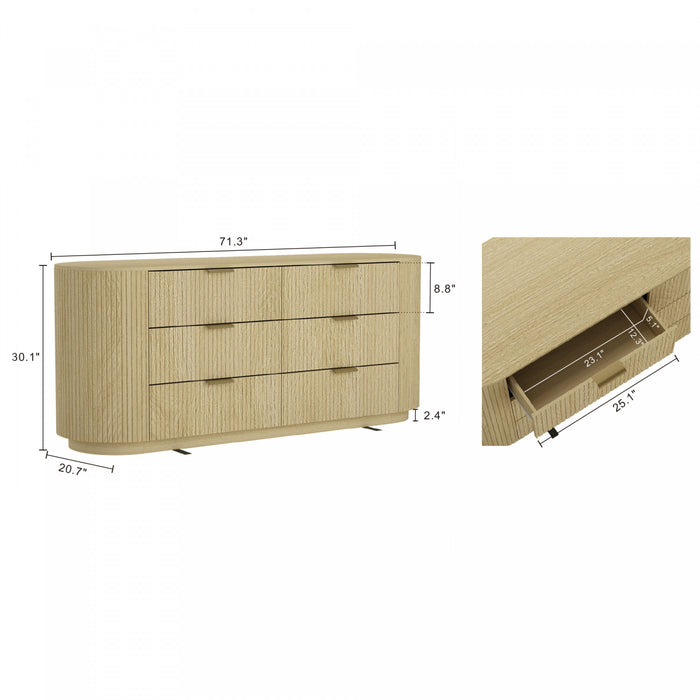 Olivia Manhattan Modern 71\" Dresser in Natural Oak (6-Drawer)