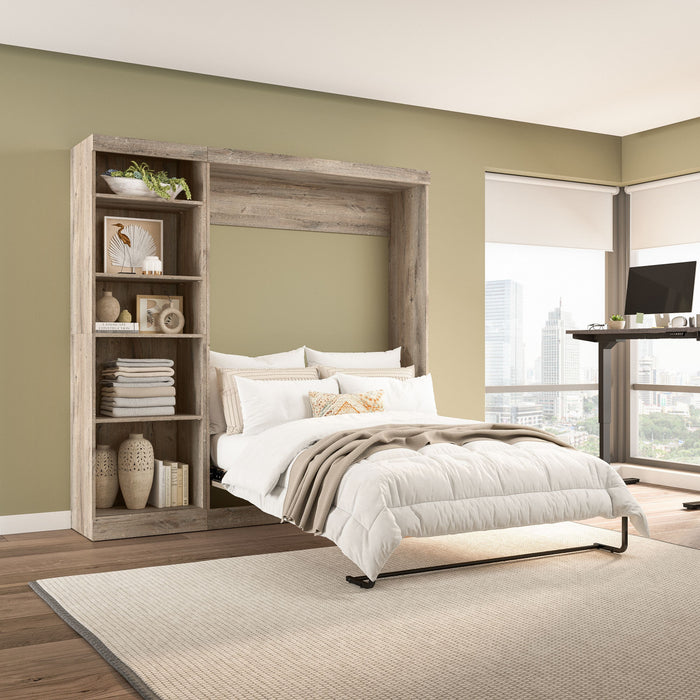 Bestar Pur Full Murphy Bed with Shelving Unit 84-Inch Wall Bed - Rustic Brown