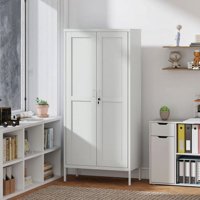 HOMCOM Metal Storage Cabinet with 2 Doors, Lockable File Cabinet, White