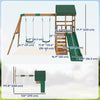 Qaba Wood Swing Set, Outdoor Playset with Slide, 2 Swings, Rock Wall and Covered Upper Deck, Kids Outdoor Playground