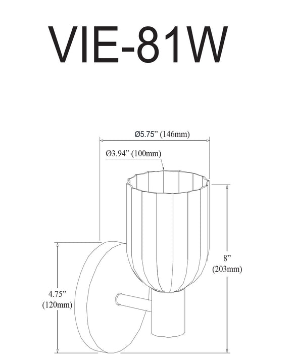 Dainolite Vienna 1 Light Incandescent Wall Sconce Matte Black Clear Ribbed Glass Lamp