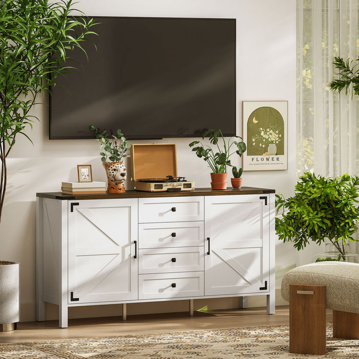 HOMCOM 59\" Farmhouse Sideboard Buffet Cabinet with 2 Barn Doors, White