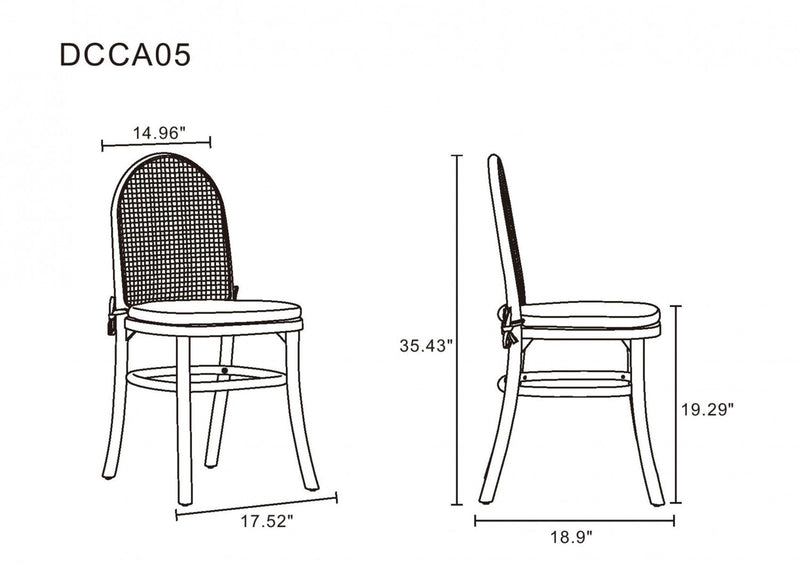 Paragon Industry Chic Cane Back Wood Upholstered Dining Chair in Black and Gray - Set of 4