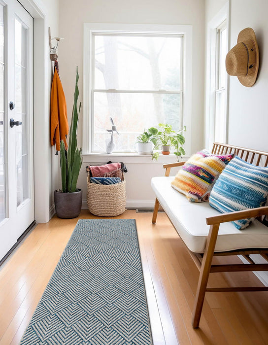 Laura Contemporary 2'0\" x 6'0\" Runner Rug in Blue Indoor Area Rug