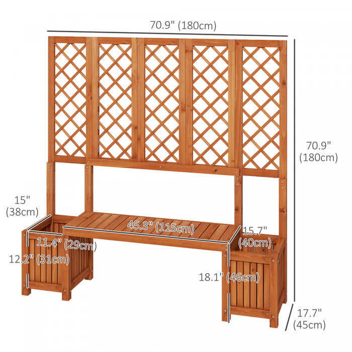 Outsunny Wood Garden Bench With Trellis And Planter Boxes For Patio Brown