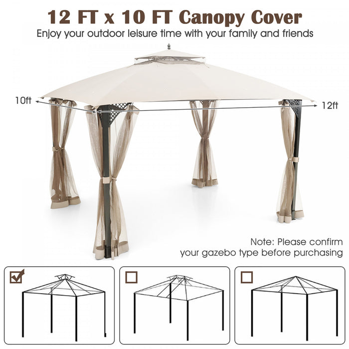 10' X 12' Patio Gazebo Replacement Top Cover 2-tier Canopy Cpai-84 Outdoor Beige