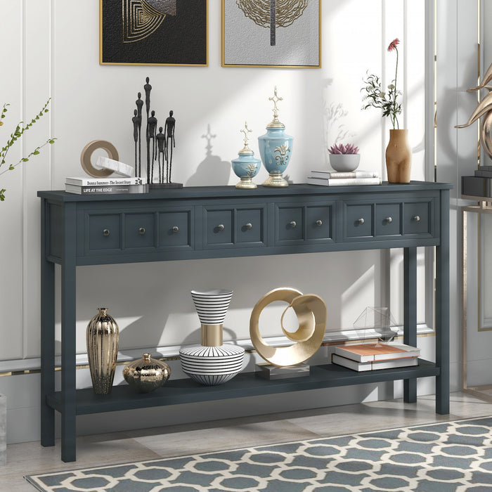 Michael Solid Wood Console Table For Entryway With Storage Drawers And Bottom Shelf - Blue