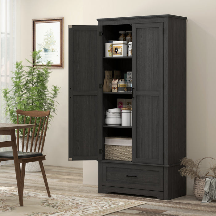 HOMCOM 69\" Tall Kitchen Storage Cabinet with Adjustable Shelves, Black